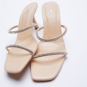 Zara Rhinestone Sandal Heels 6 NWT